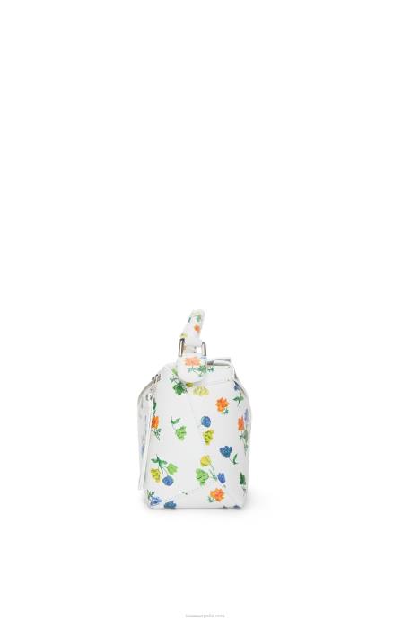 Loewe mujer bolso pequeño con borde rompecabezas de flores de piel de becerro satinada LP64394 blanco/multicolor