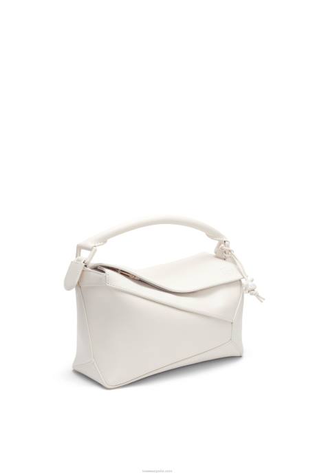 Loewe mujer bolso puzzle edge pequeño de piel de becerro satinada LP64435 esmalte blanco