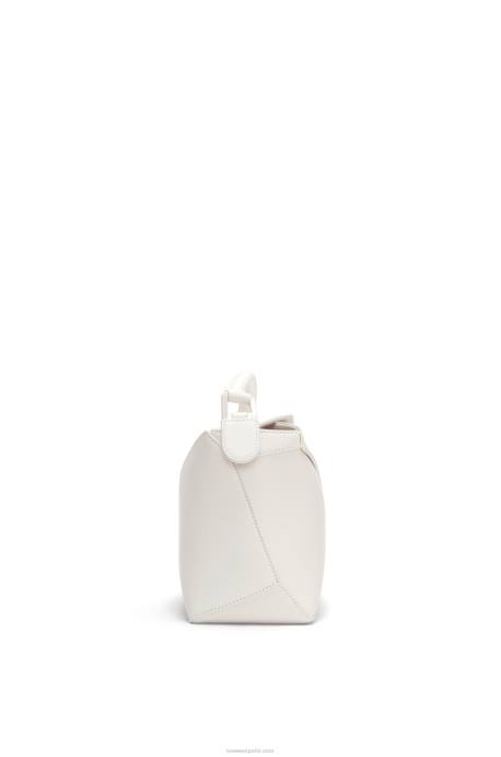 Loewe mujer bolso puzzle edge pequeño de piel de becerro satinada LP64435 esmalte blanco