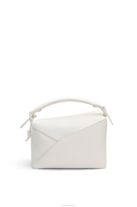 Loewe mujer bolso puzzle edge pequeño de piel de becerro satinada LP64435 esmalte blanco