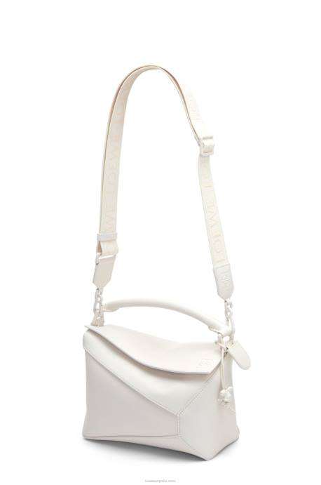 Loewe mujer bolso puzzle edge pequeño de piel de becerro satinada LP64435 esmalte blanco