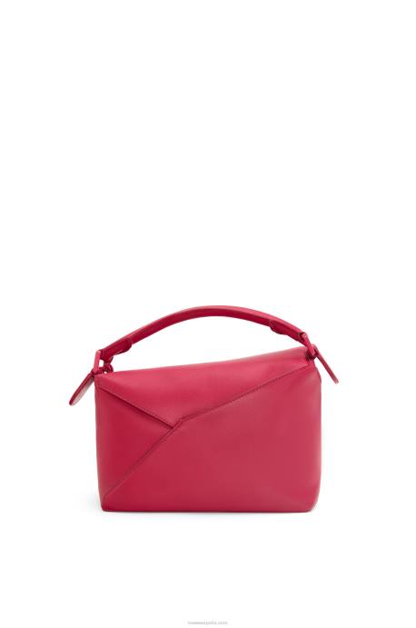 Loewe mujer bolso puzzle edge pequeño de piel de becerro satinada LP64436 esmalte rojo rubí