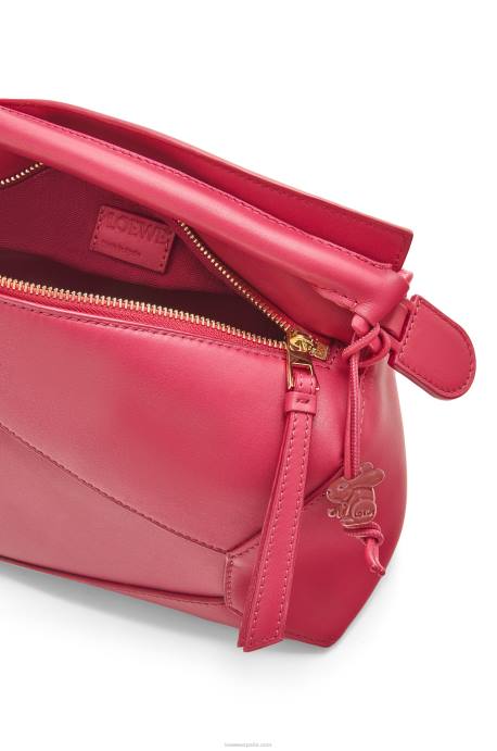 Loewe mujer bolso puzzle edge pequeño de piel de becerro satinada LP64436 esmalte rojo rubí