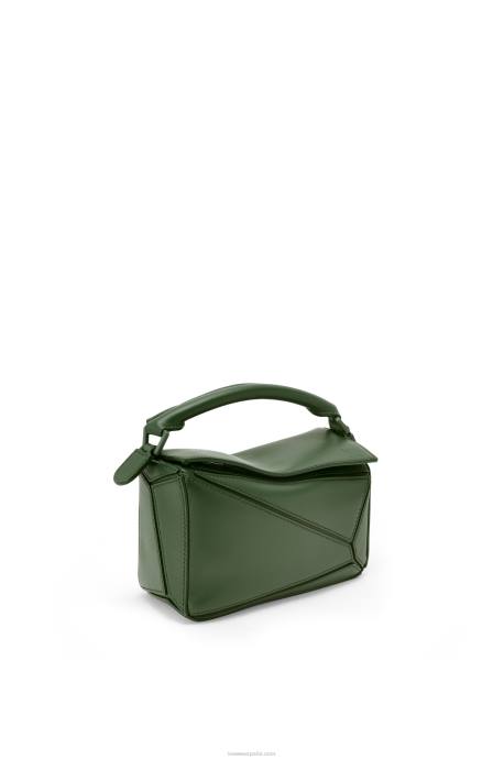 Loewe mujer bolso puzzle mini de piel de becerro satinada LP64270 caqui de la vendimia
