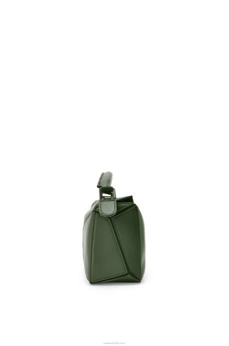 Loewe mujer bolso puzzle mini de piel de becerro satinada LP64270 caqui de la vendimia