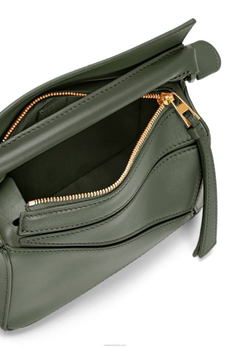 Loewe mujer bolso puzzle mini de piel de becerro satinada LP64270 caqui de la vendimia
