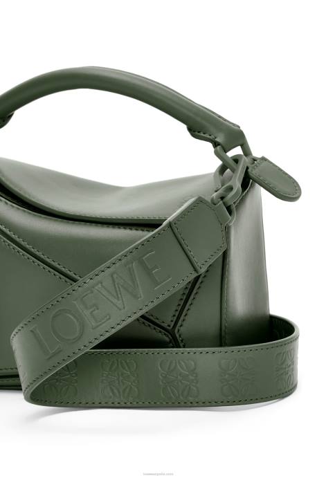 Loewe mujer bolso puzzle mini de piel de becerro satinada LP64270 caqui de la vendimia