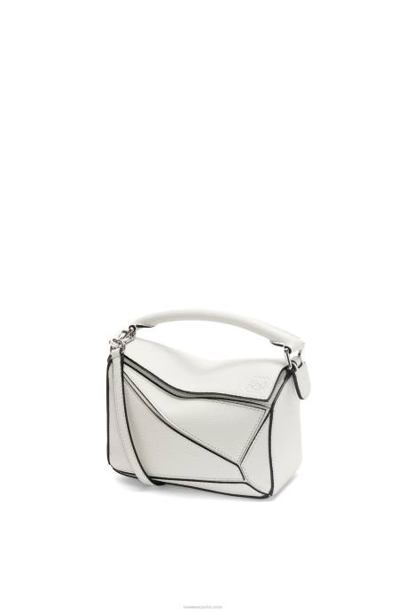 Loewe mujer bolso puzzle mini de suave piel de becerro granulada LP64203 blanco suave