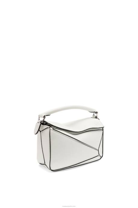 Loewe mujer bolso puzzle mini de suave piel de becerro granulada LP64203 blanco suave