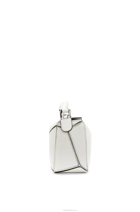 Loewe mujer bolso puzzle mini de suave piel de becerro granulada LP64203 blanco suave