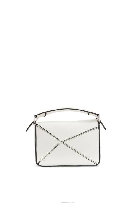 Loewe mujer bolso puzzle mini de suave piel de becerro granulada LP64203 blanco suave