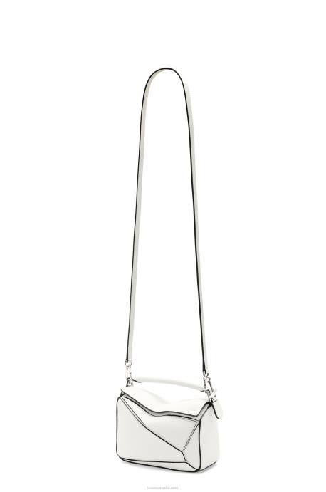 Loewe mujer bolso puzzle mini de suave piel de becerro granulada LP64203 blanco suave