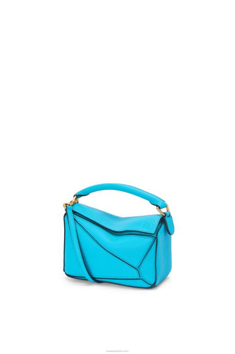 Loewe mujer bolso puzzle mini de suave piel de becerro granulada LP64287 cian