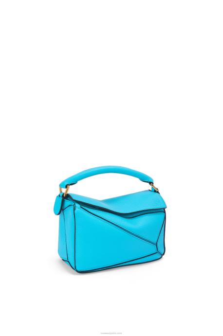 Loewe mujer bolso puzzle mini de suave piel de becerro granulada LP64287 cian