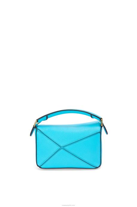 Loewe mujer bolso puzzle mini de suave piel de becerro granulada LP64287 cian