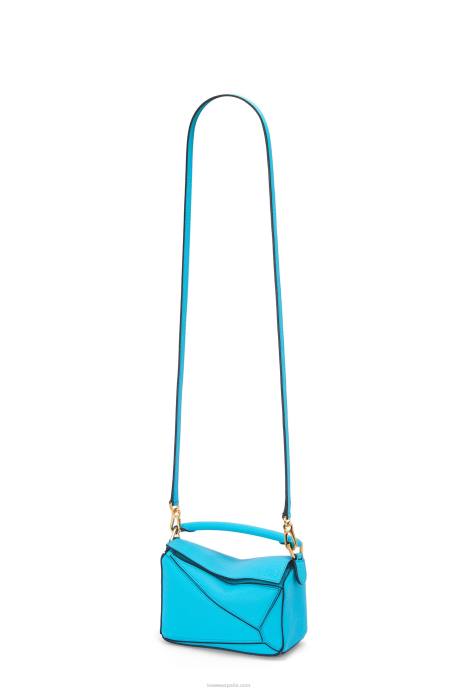Loewe mujer bolso puzzle mini de suave piel de becerro granulada LP64287 cian