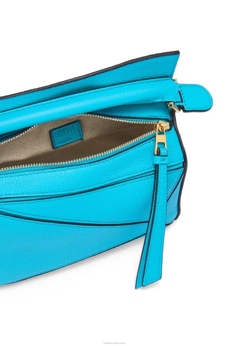 Loewe mujer bolso puzzle mini de suave piel de becerro granulada LP64287 cian