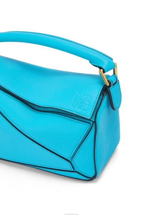 Loewe mujer bolso puzzle mini de suave piel de becerro granulada LP64287 cian