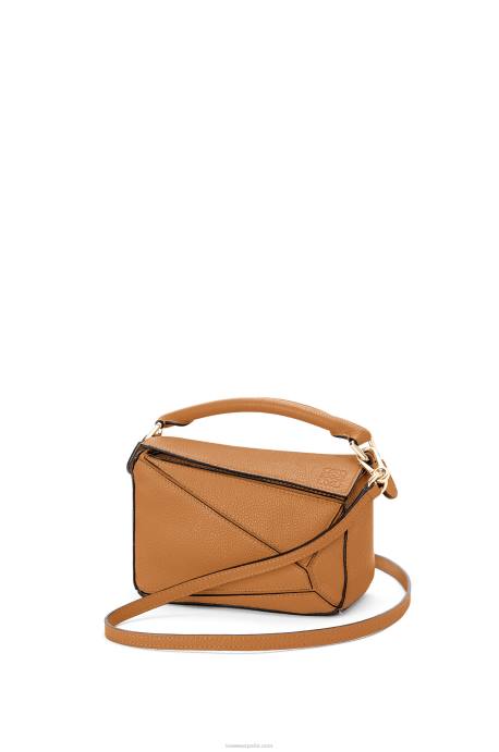 Loewe mujer bolso puzzle mini de suave piel de becerro granulada LP64299 caramelo ligero