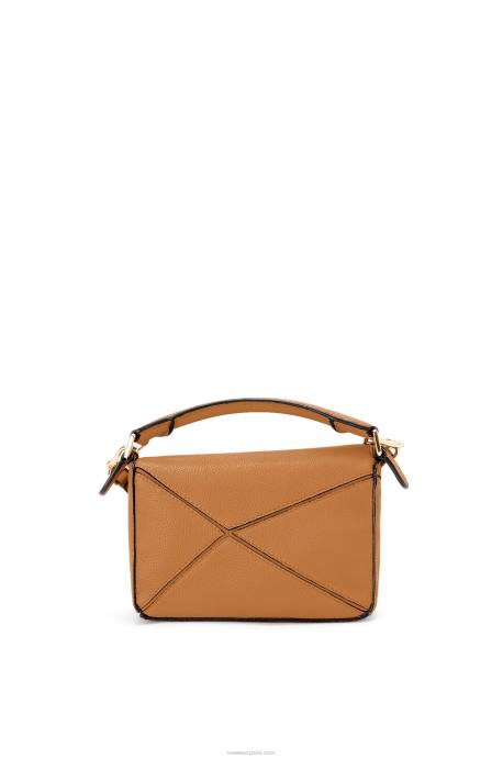 Loewe mujer bolso puzzle mini de suave piel de becerro granulada LP64299 caramelo ligero