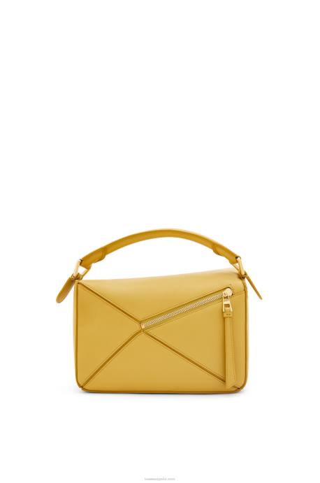 Loewe mujer bolso puzzle pequeño de piel de becerro clásica LP64365 ocre brillante