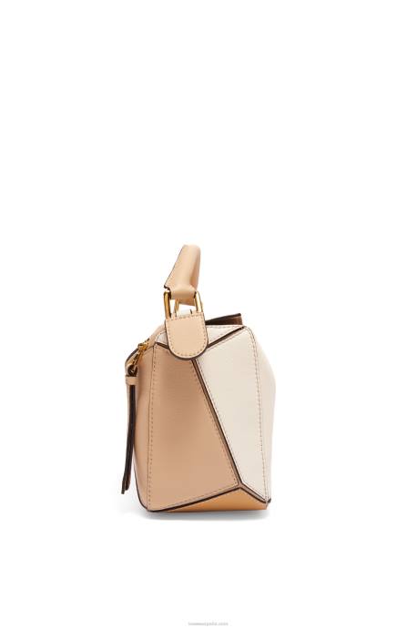 Loewe mujer bolso puzzle pequeño de piel de becerro clásica LP64396 beige polvoriento/blanco suave
