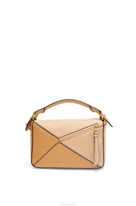 Loewe mujer bolso puzzle pequeño de piel de becerro clásica LP64396 beige polvoriento/blanco suave