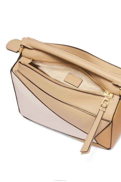 Loewe mujer bolso puzzle pequeño de piel de becerro clásica LP64396 beige polvoriento/blanco suave