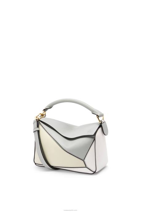 Loewe mujer bolso puzzle pequeño de piel de becerro clásica LP64516 gris ceniza/verde marmol