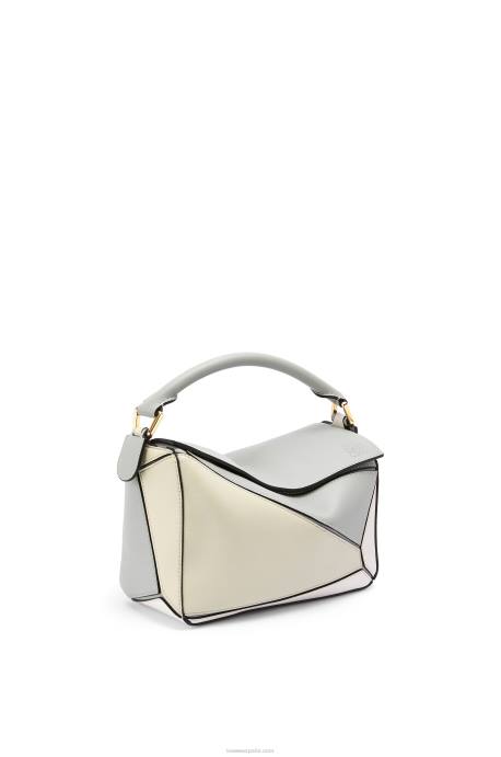 Loewe mujer bolso puzzle pequeño de piel de becerro clásica LP64516 gris ceniza/verde marmol