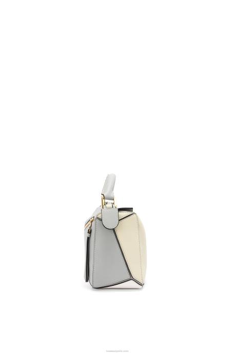 Loewe mujer bolso puzzle pequeño de piel de becerro clásica LP64516 gris ceniza/verde marmol