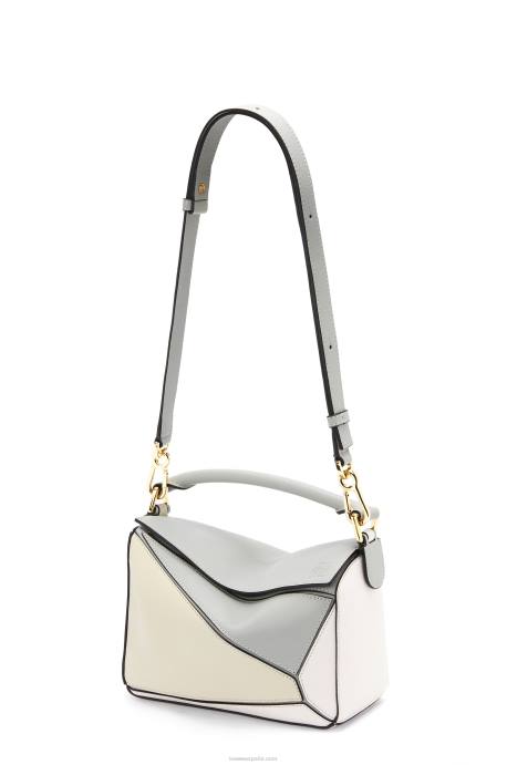 Loewe mujer bolso puzzle pequeño de piel de becerro clásica LP64516 gris ceniza/verde marmol