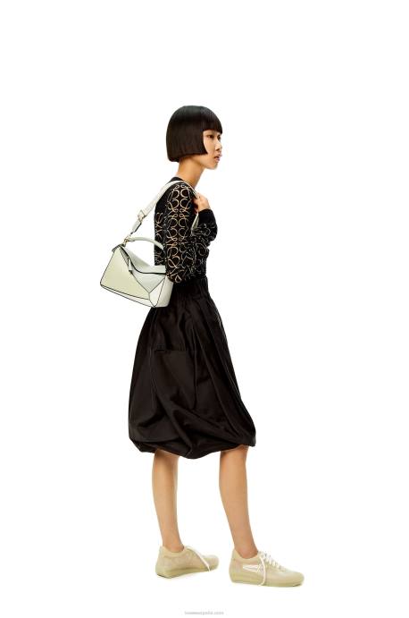 Loewe mujer bolso puzzle pequeño de piel de becerro clásica LP64516 gris ceniza/verde marmol