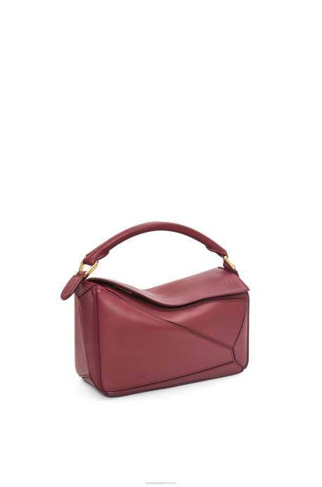Loewe mujer bolso puzzle pequeño de piel de becerro clásica LP64544 baya silvestre