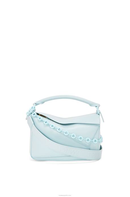 Loewe mujer bolso puzzle pequeño de piel de becerro satinada LP64459 aguamarina