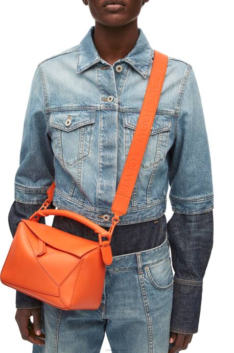 Loewe mujer bolso puzzle pequeño de piel de becerro satinada LP64491 naranja