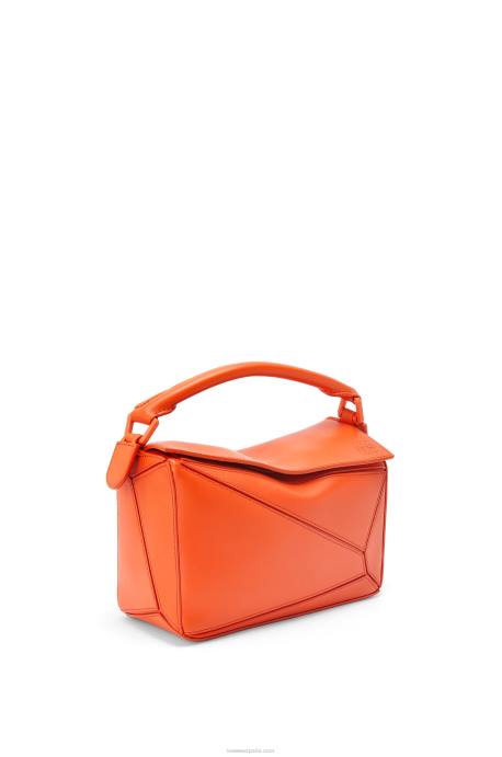 Loewe mujer bolso puzzle pequeño de piel de becerro satinada LP64491 naranja