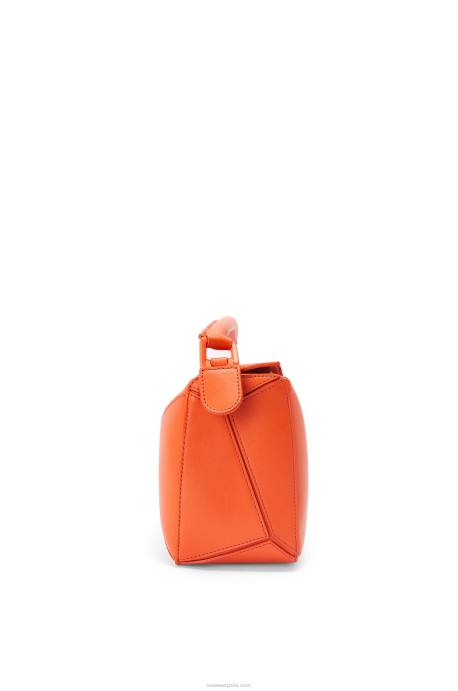 Loewe mujer bolso puzzle pequeño de piel de becerro satinada LP64491 naranja