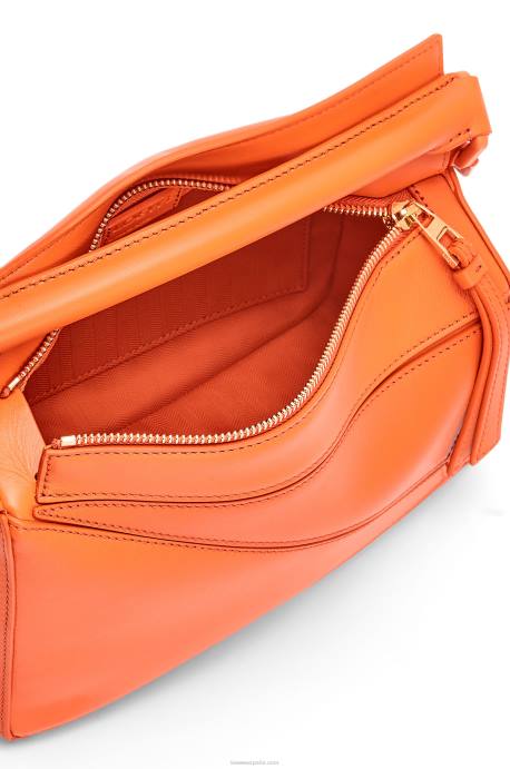 Loewe mujer bolso puzzle pequeño de piel de becerro satinada LP64491 naranja