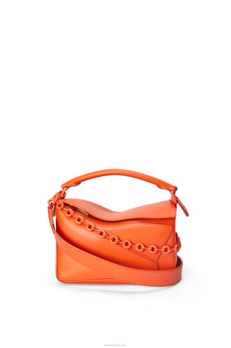 Loewe mujer bolso puzzle pequeño de piel de becerro satinada LP64491 naranja
