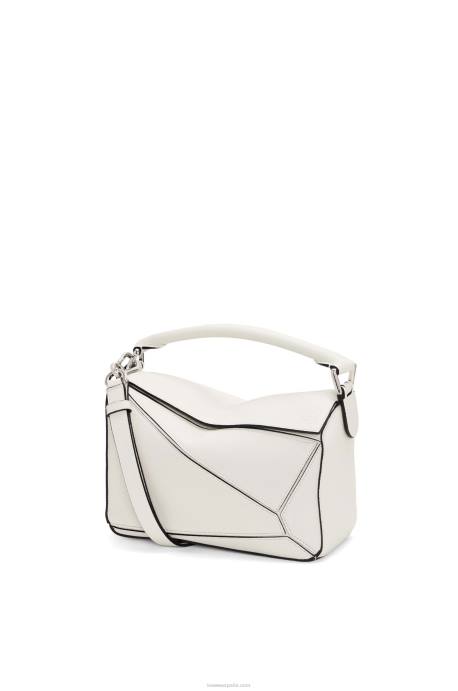 Loewe mujer bolso puzzle pequeño de suave piel de becerro granulada LP64367 blanco suave