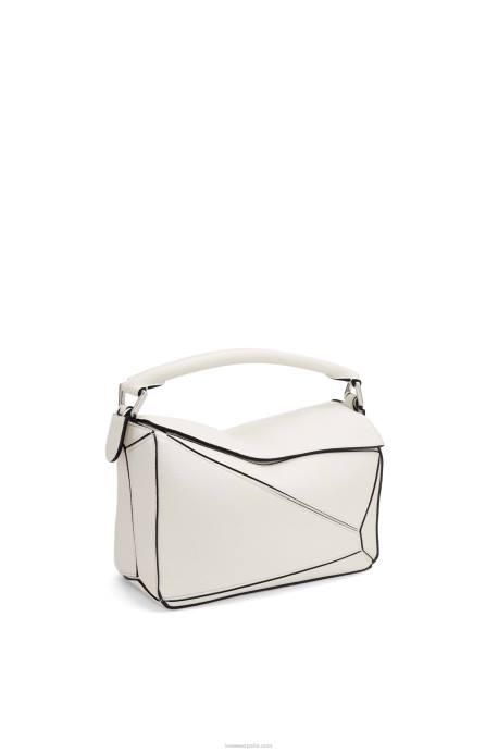 Loewe mujer bolso puzzle pequeño de suave piel de becerro granulada LP64367 blanco suave