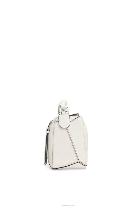Loewe mujer bolso puzzle pequeño de suave piel de becerro granulada LP64367 blanco suave