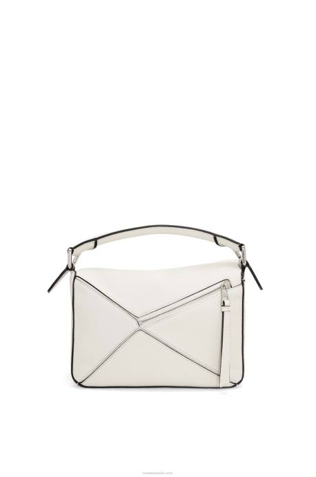 Loewe mujer bolso puzzle pequeño de suave piel de becerro granulada LP64367 blanco suave