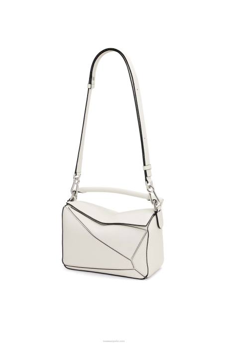 Loewe mujer bolso puzzle pequeño de suave piel de becerro granulada LP64367 blanco suave