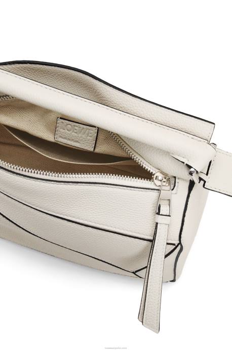 Loewe mujer bolso puzzle pequeño de suave piel de becerro granulada LP64367 blanco suave