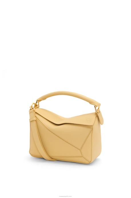 Loewe mujer bolso puzzle pequeño de suave piel de becerro granulada LP64393 mantequilla oscura
