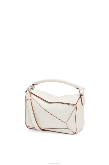 Loewe mujer bolso puzzle pequeño de suave piel de becerro granulada LP64505 blanco suave