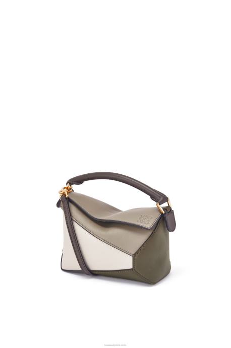 Loewe mujer canto mini puzzle de piel de becerro napa LP64253 verde laurel/avena claro