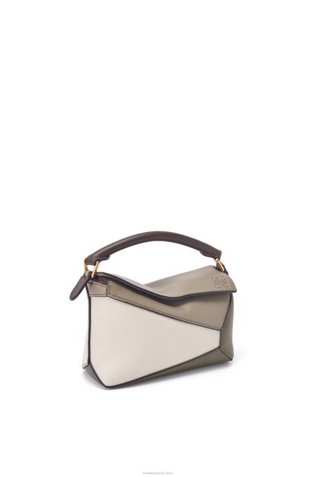Loewe mujer canto mini puzzle de piel de becerro napa LP64253 verde laurel/avena claro